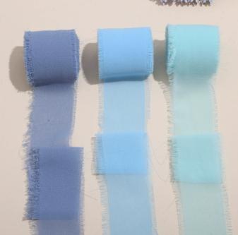 

Hand- frayed chiffon ribbon wedding bouquet tie in blue (three 5M lengths) One Size