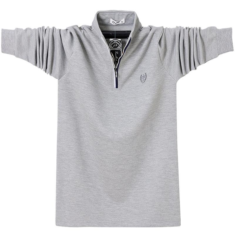 2024 Men's Plus Size Stand Collar Long Sleeve Polo Shirt with Zipper