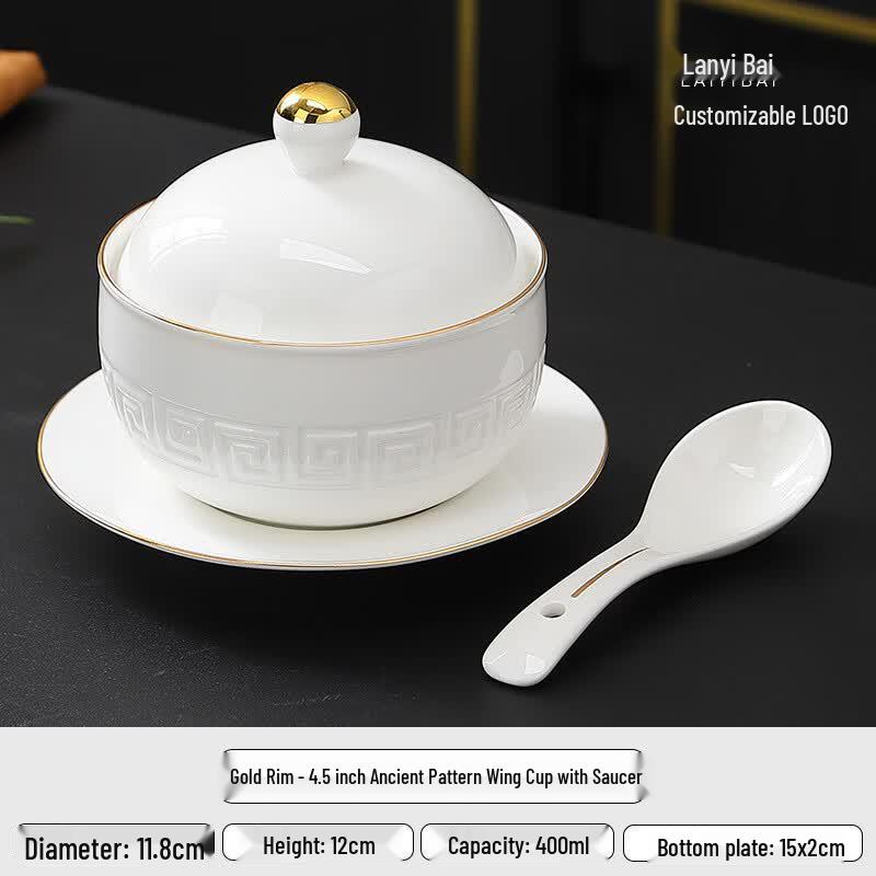 OIMG Gold Rim Ceramic Single-Serve Stew Pot