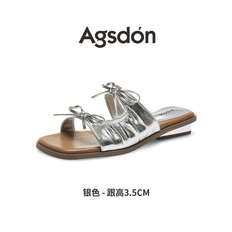 Augustine French slippers women's summer wear 2025 new low-heeled bow with skirt soft-soled beach sandals