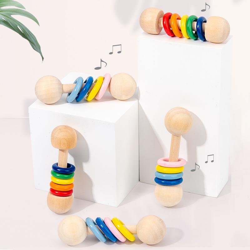 

Wodey Wooden Baby Musical Instrument Cartoon Teether Rattle Toy