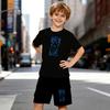 Completo 2 Pezzi da Ragazzo Venice Beach a Tema Surfing Stampato, T-shirt a Maniche Corte e Set di Pantaloncini per Bambini Età 5-14, Abbigliamento Sportivo Casual Estivo Bianco