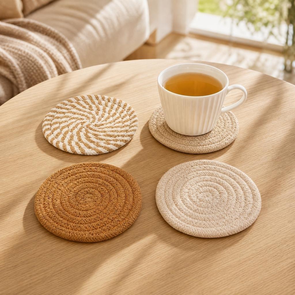 Round Jute Set of 4 - Natural Woven Drink