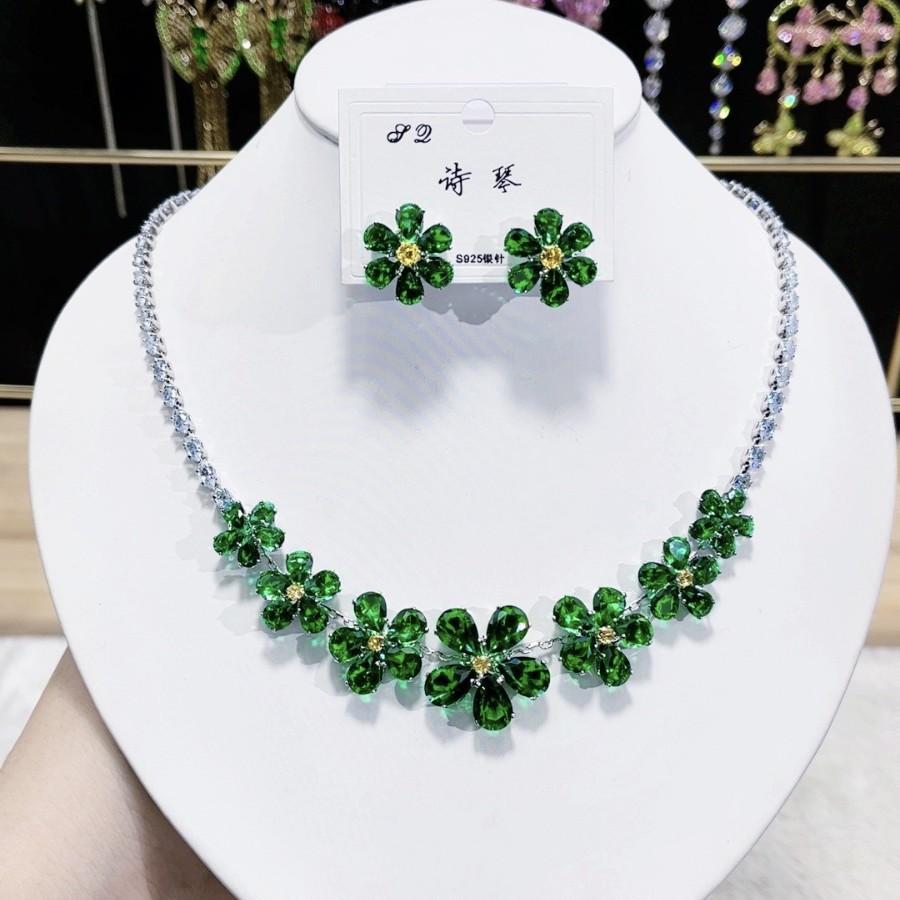 Colar Brincos Florais Rosa Tendência Para Mulheres Noivado Moda Conjunto de Joias Gargantilhas de Casamento Acessórios de Festa Presentes