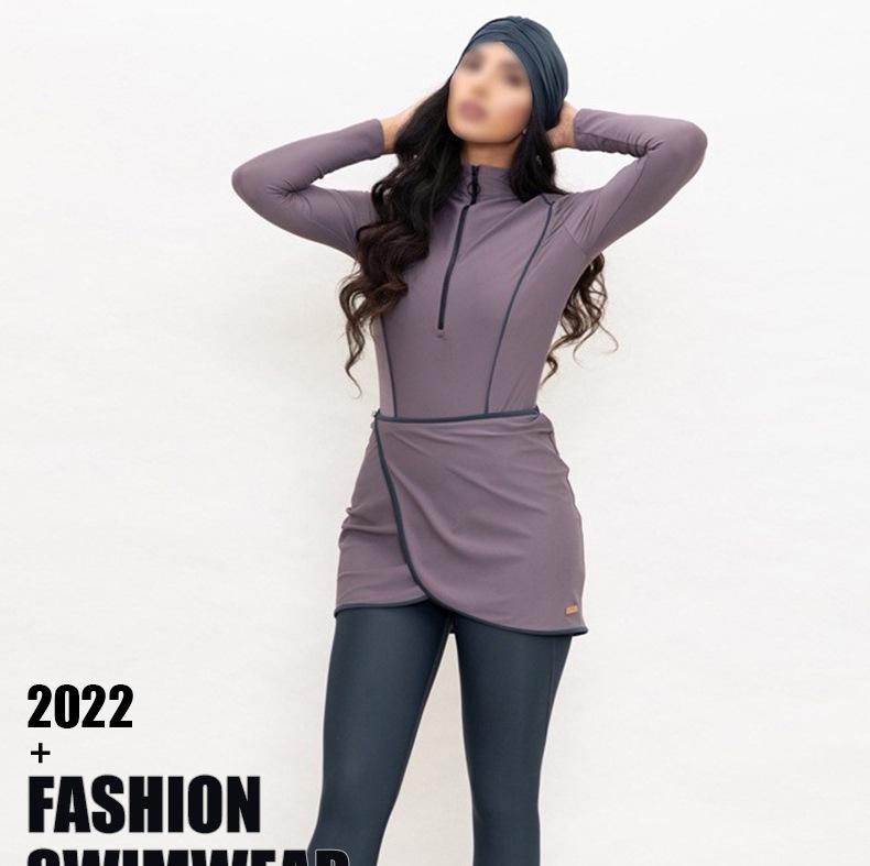 Übergröße Muslimische Damen Sonnenschutz Dreiteiliges Badeanzug-Set mit Langen Ärmeln und Hose