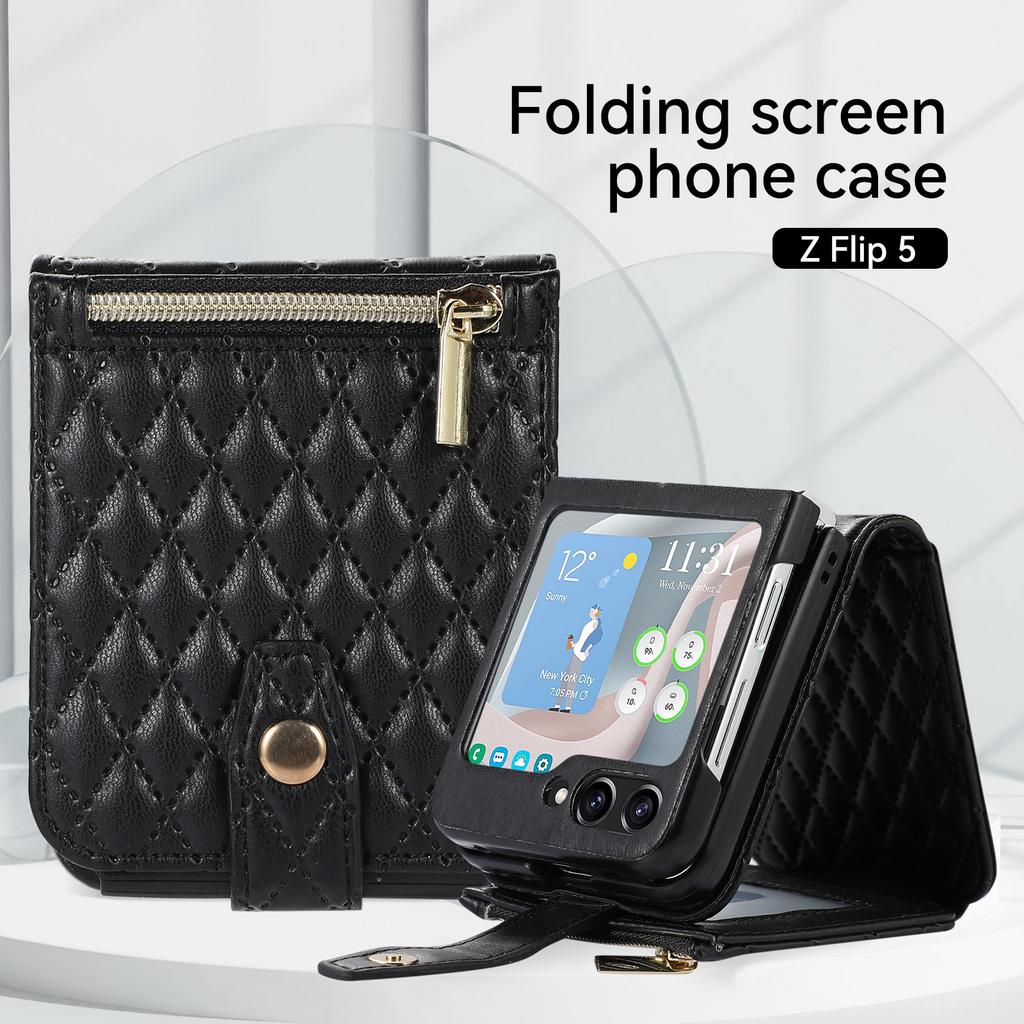 Galaxy Z Flip5 Multi-Karten Handyhülle Faltbar Geeignet für Samsung Fold5 Kleine Duft Crossbody Handy Lederhülle