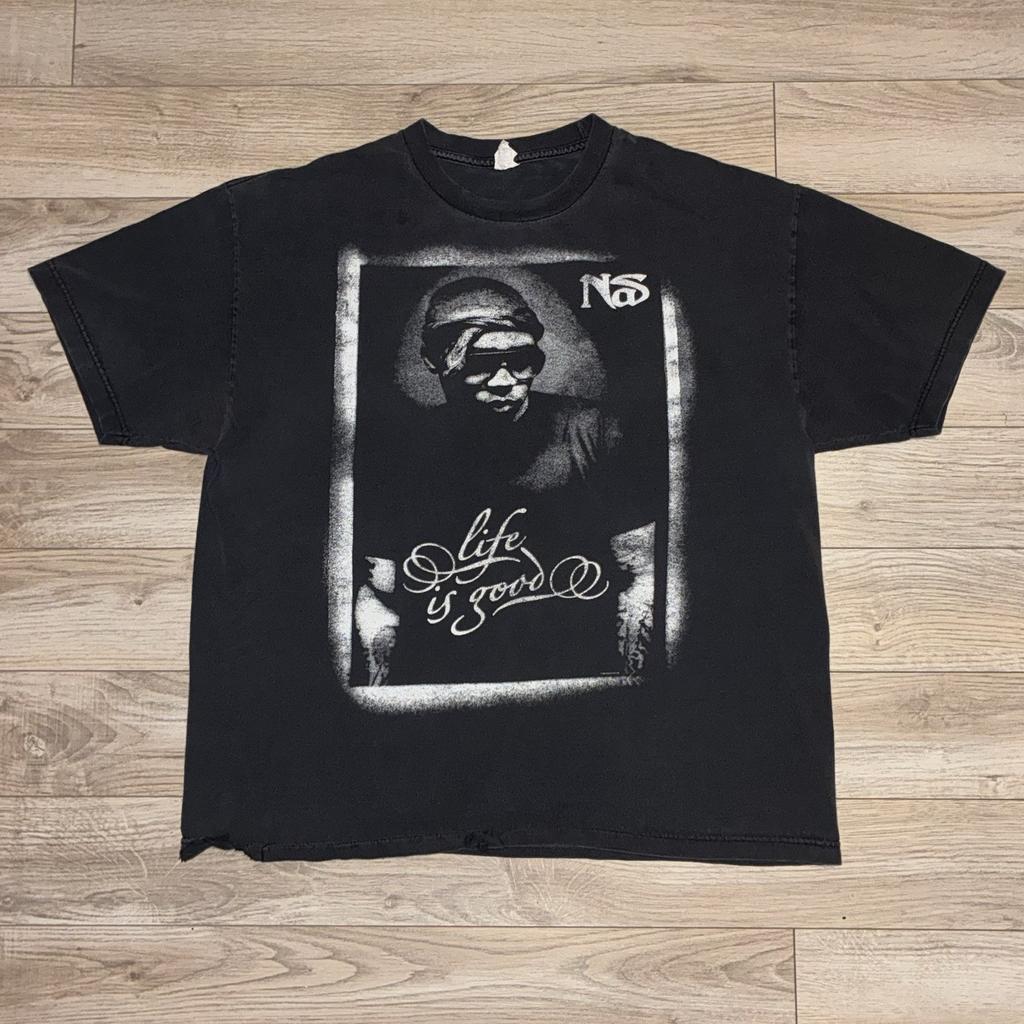 T-shirt rap vintage Nas “Life is good” effetto invecchiato sbiadito XL Unisex