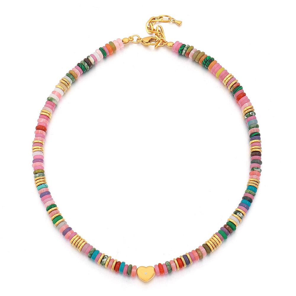 GEMCHIC Women s Colorful Natural Stone Beaded Necklace Bohemian Heart Pendant Choker