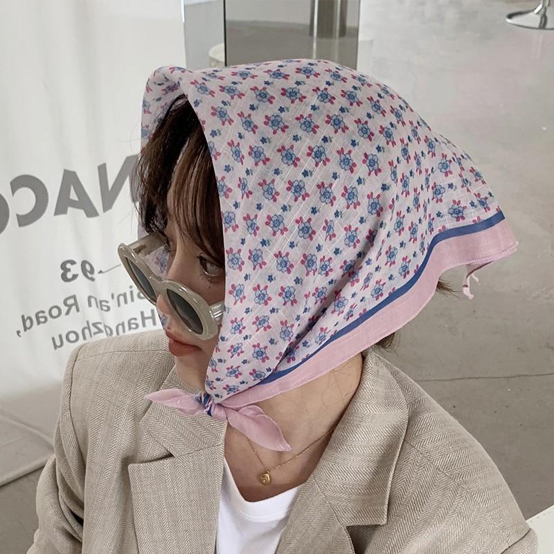 Eșarfă mică pătrată retro de țară, eșarfă artistică franțuzească din bumbac și in, eșarfă de cap pentru femei de primăvară și toamnă, vară, pentru umbră și protecție solară