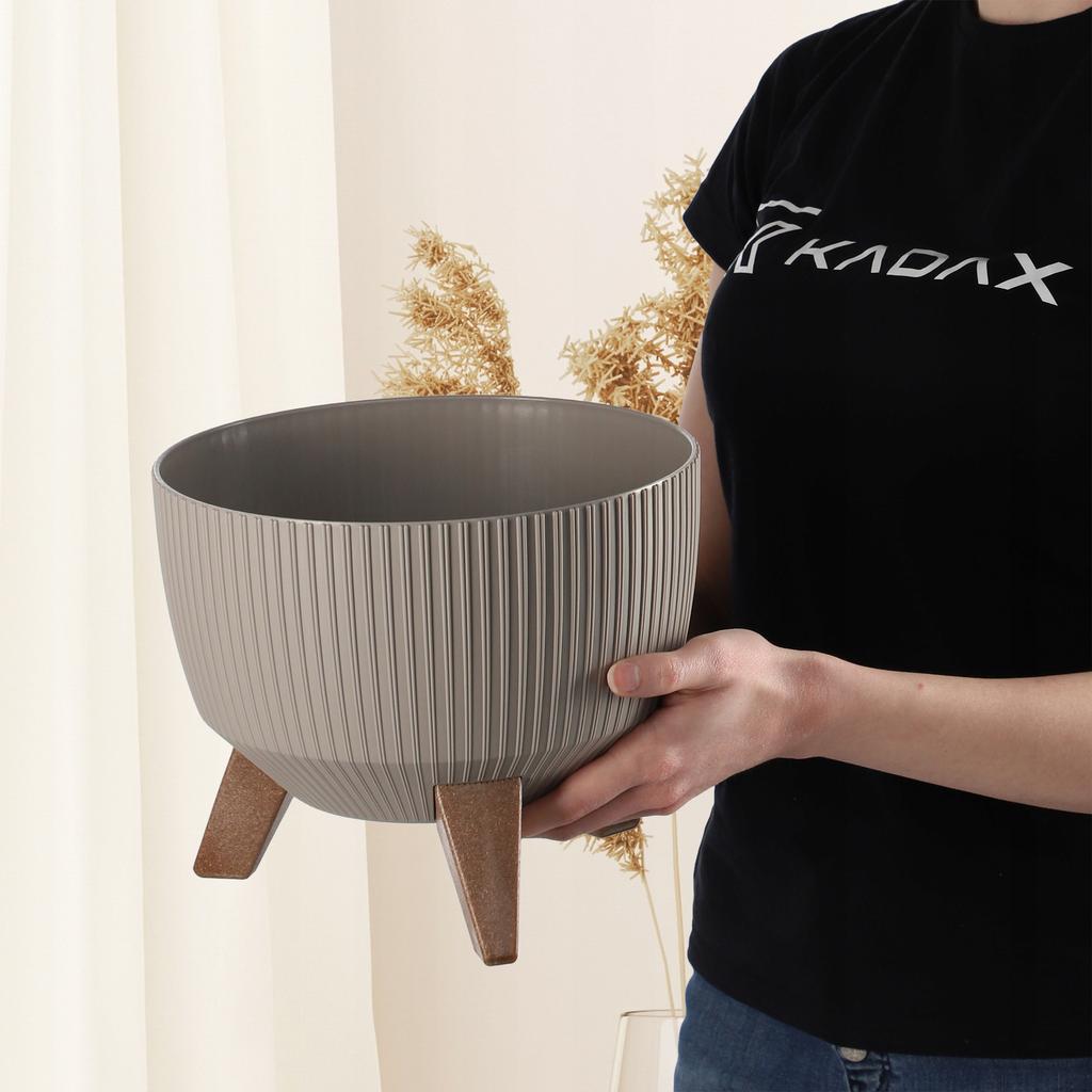 KADAX Blumentopf Übertopf mit Füßen Einsatz Pflanzgefäß 24cm Beige Schale Rund