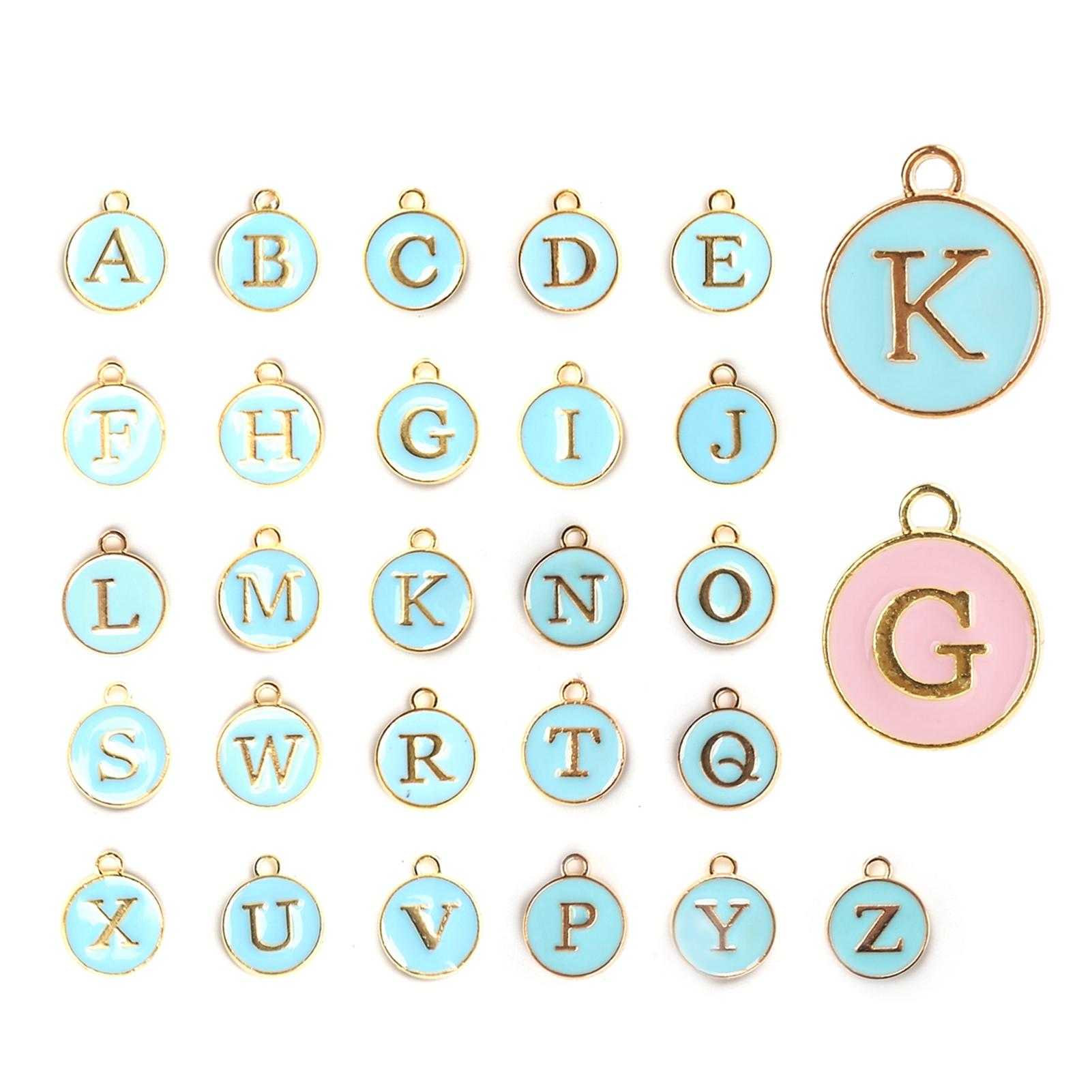 

26pcs / Bag DIY English Letter Pendant Metal Round Pendant for Jewelry Making Craft Pink