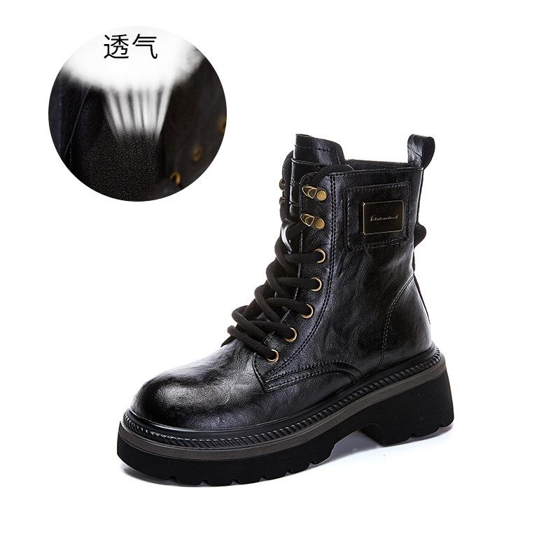 Leather British Martin boots women's 2025 winter new thin retro women's boots thick sole heightening women's short boots women