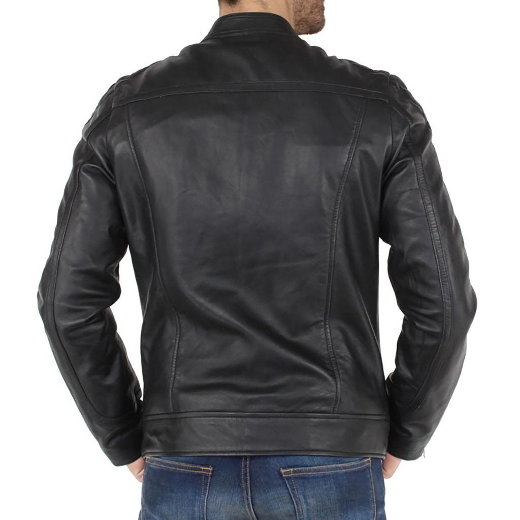 SkinOutfit Men's Genuine Lambskin Black Leather Jacket Stylish Motorcycle Bomber Biker Outerwear MJ 41