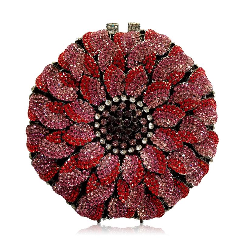Gold/Yellow Sunflower Clutch Crystal Round Evening Bags Women Wedding Purse Bridal Bags Party Dazzling Diamond Handbags Minaudie