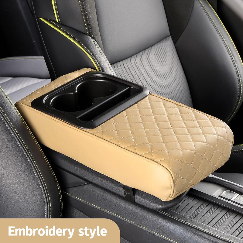 Aufbewahrungsbox für die Mittelkonsole im Auto mit Getränkehalter, Auto-Armlehnenkissen, Armlehnenkofferkissen mit Telefonständer für LKW-Fahrzeuge