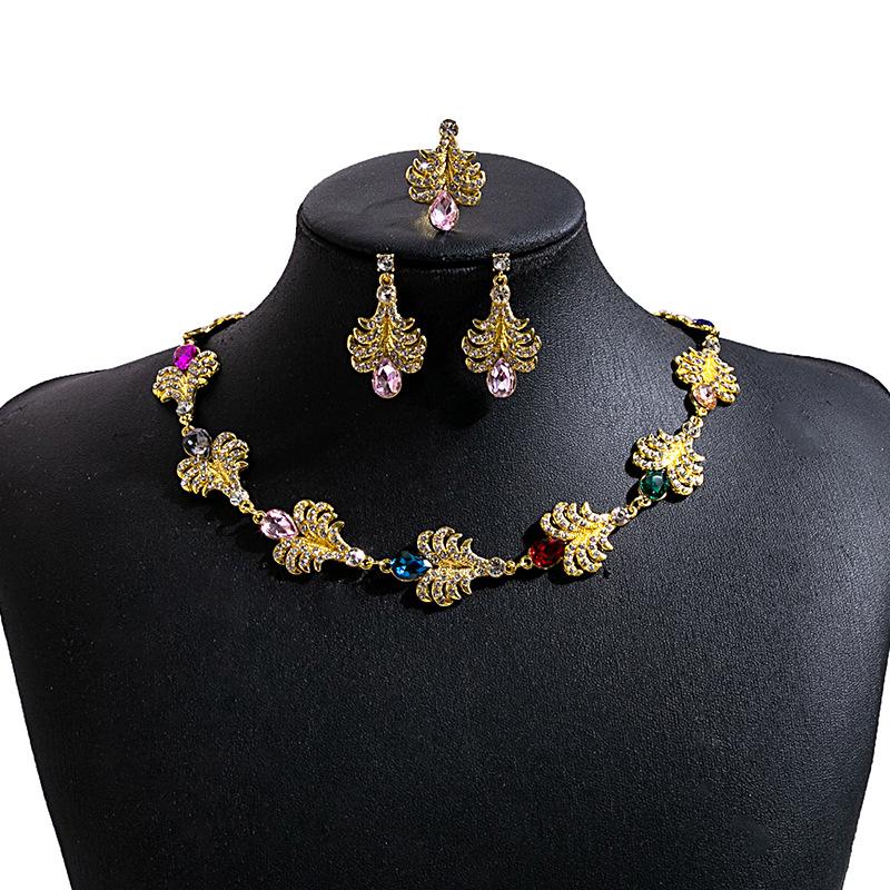 European, American Bohemian Diamond Pearl Earrings, Ethnic Style Turquoise Fringed Necklace Flower Jewelry Set Women