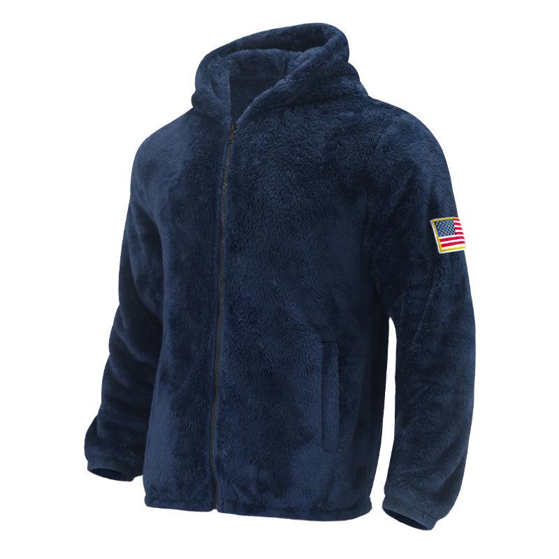 Men's 2023 Double-Sided Fleece Hooded Flag Logo Jacket