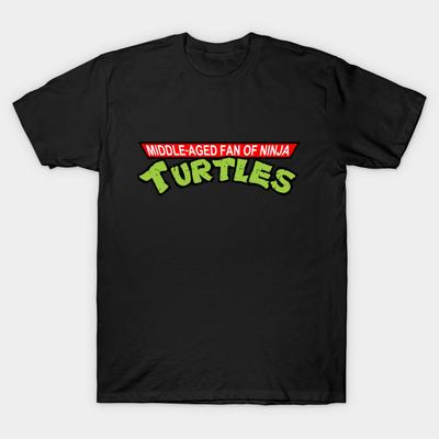 Asian Size Men Black Print T-shirt Tmnt Fans Can Be Any Age! No-Cut Heat Transfer Print Cotton Tshirt