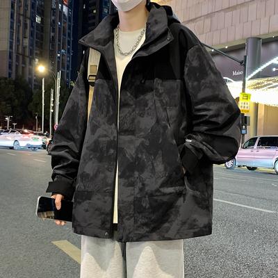 Primavera e Outono Novo Jaqueta Masculina Estilosa de Casal Versão Coreana Cor Contrastante com Capuz Multi-Bolsos Celebridade da Internet Mesmo Estilo Moda
