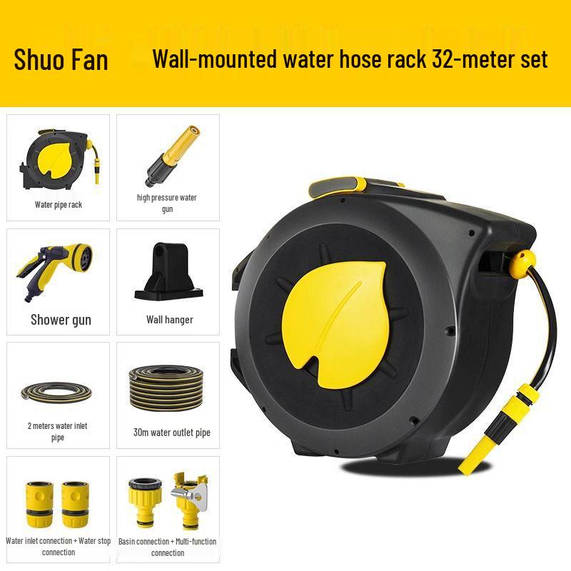 Shuofan Automatic Retractable Car Wash & Garden Hose Reel with Watering Gun.