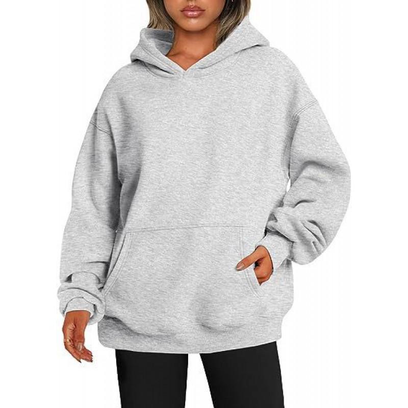 Womens Loose Fit Solid Color Hoodie Long Sleeve Casual Sweatshirt Daily Wear
