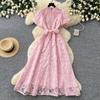 Elegant lace embroidered dress women's summer high waist A-shaped skirt commuter temperament long dress banquet long dress