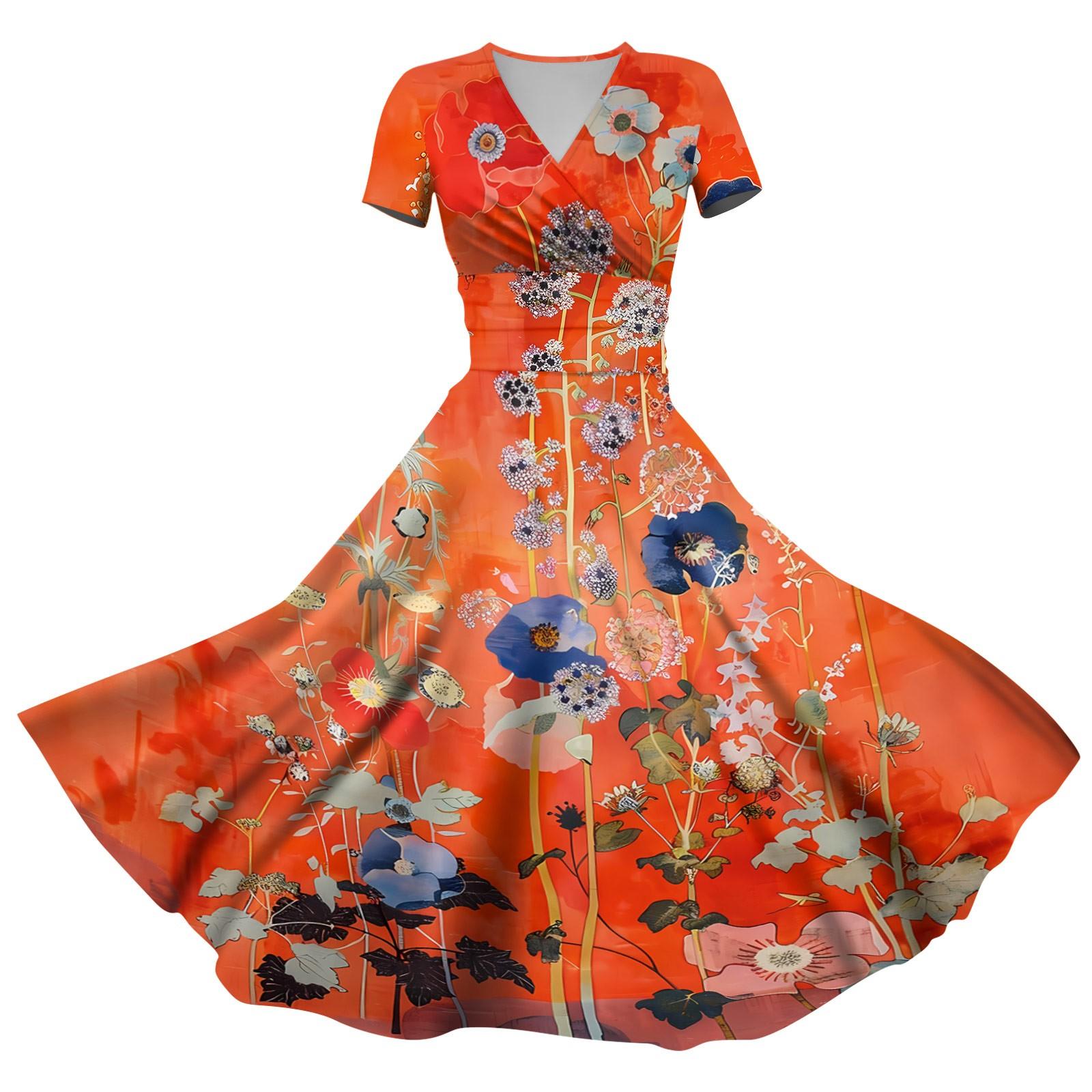 

Женское платье принцессы, сексуальное плиссированное платье с коротким рукавом и v-образным вырезом на талии XL киноварь