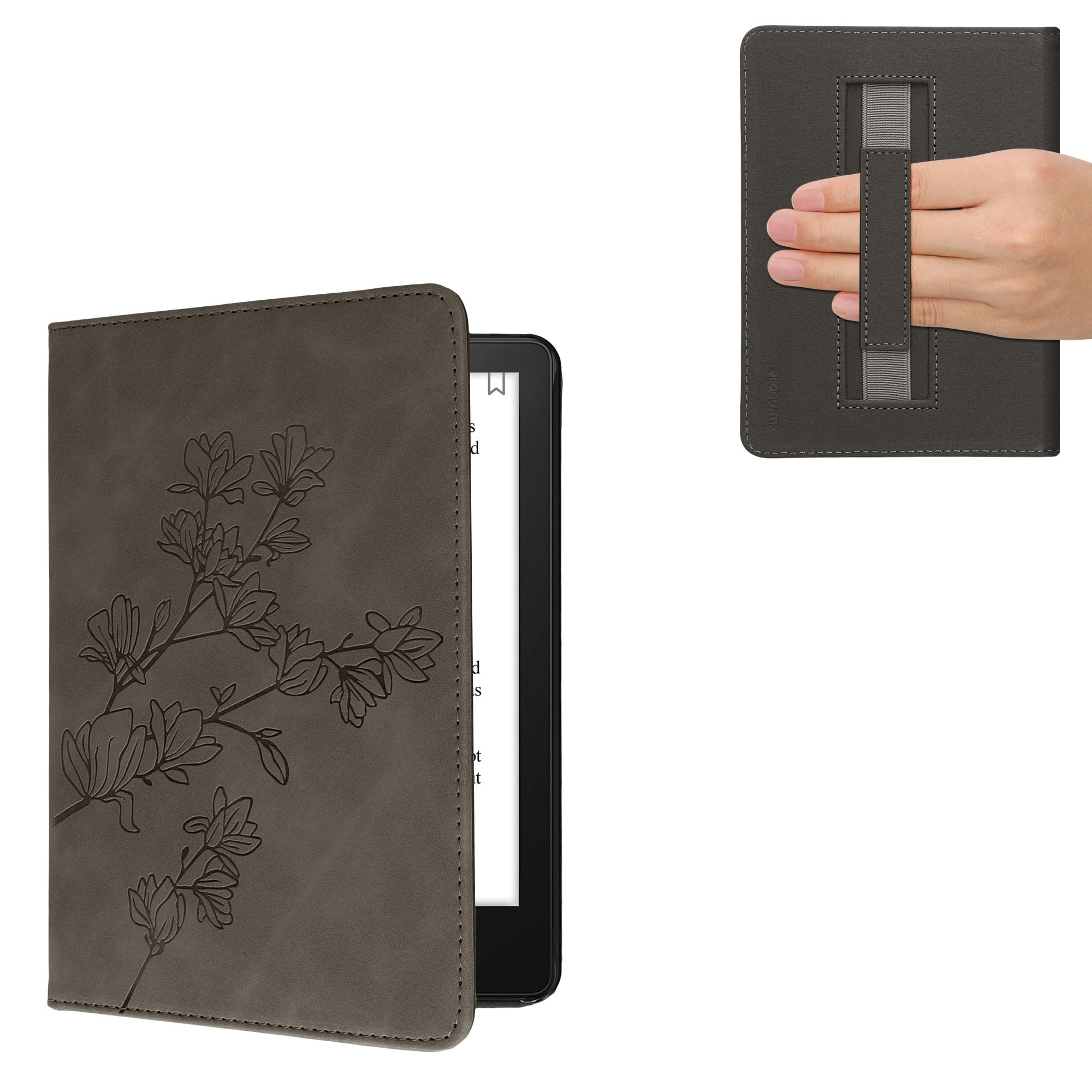 

kwmobile Case for Amazon Kindle Paperwhite Generation 2021 Protective Case for Nubuck Leather with Magnolia Design 11. - E-Reader, Shockproof, серый