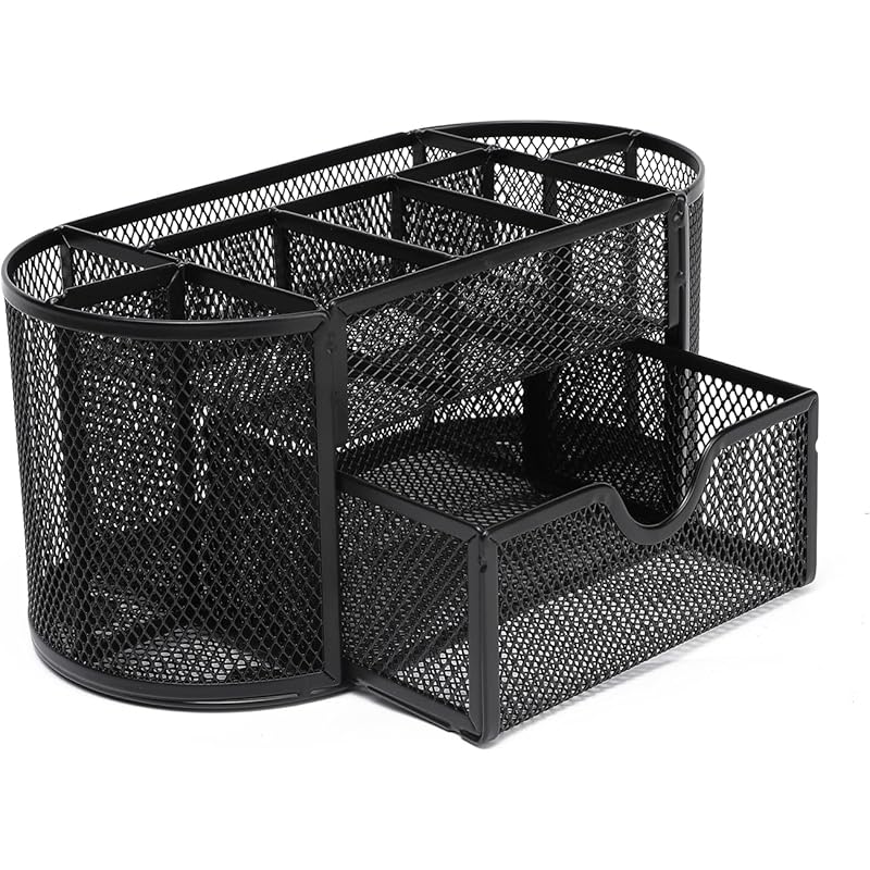 Neomate Metal Mesh Desk Organizer | Durable Office Supplies Caddy with Drawer for Home & Office | Desktop Organizer & Dc