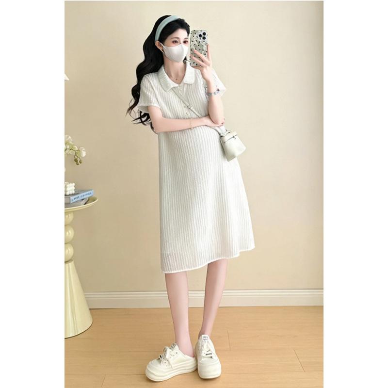 Korean Style 2026 Summer Maternity Dress—Sweet Loose Fit, Mid-Length Short Sleeve Design
