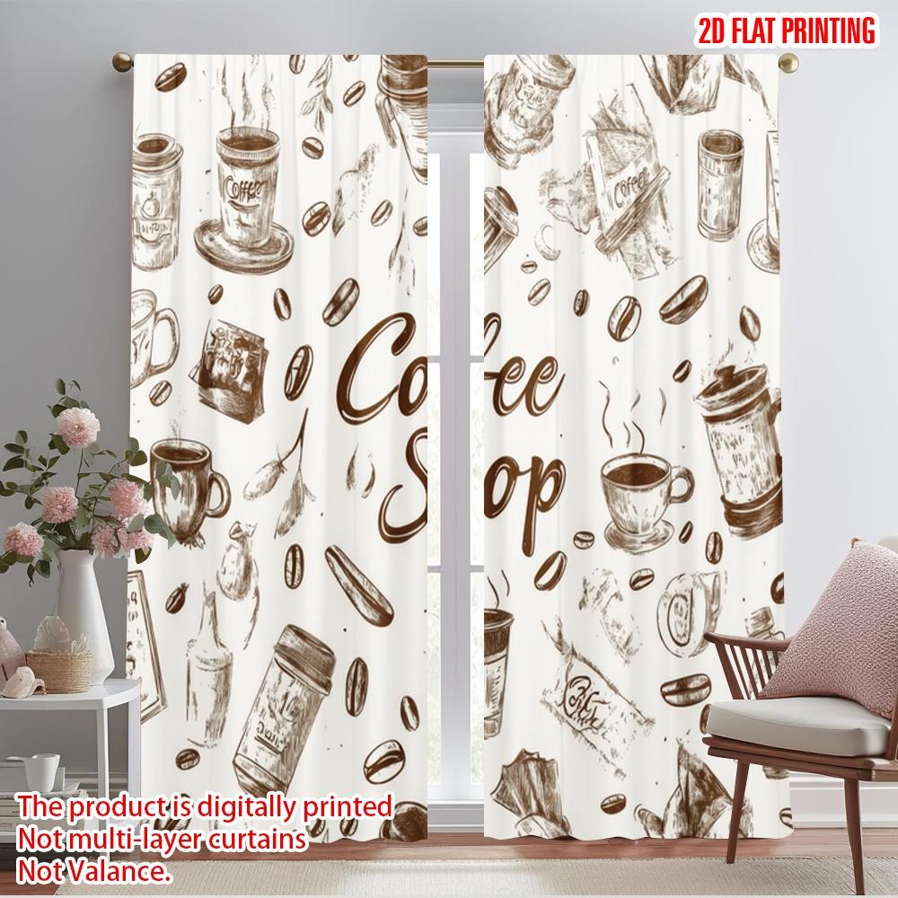 

2pcs,2D plane printing Pattern Curtains Coffee Doodles Durable 100% Polyester Fabric (without rod) Gifts for Living Room, 52.50×116.00 CM 2pcs