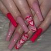 Pink Red Heart Artificial Nails Sweet & Charming Reusable False Nails for Home DIY Manicure Use