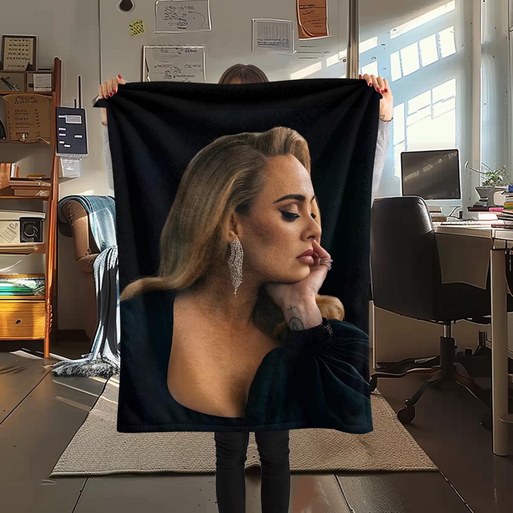 1PC Adele Print Flannel Blanket, High quality All Seasons, Home Decor, Warmth and Comfort, Perfect for Christmas Gifts