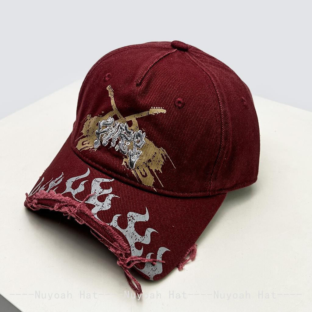 Baseball Flag Flame Letteringing Alphabet Stitched Street Urban Style Niche Women Men Her Him For Fresh Caps Peaked Hats Sunshade Broken Eave