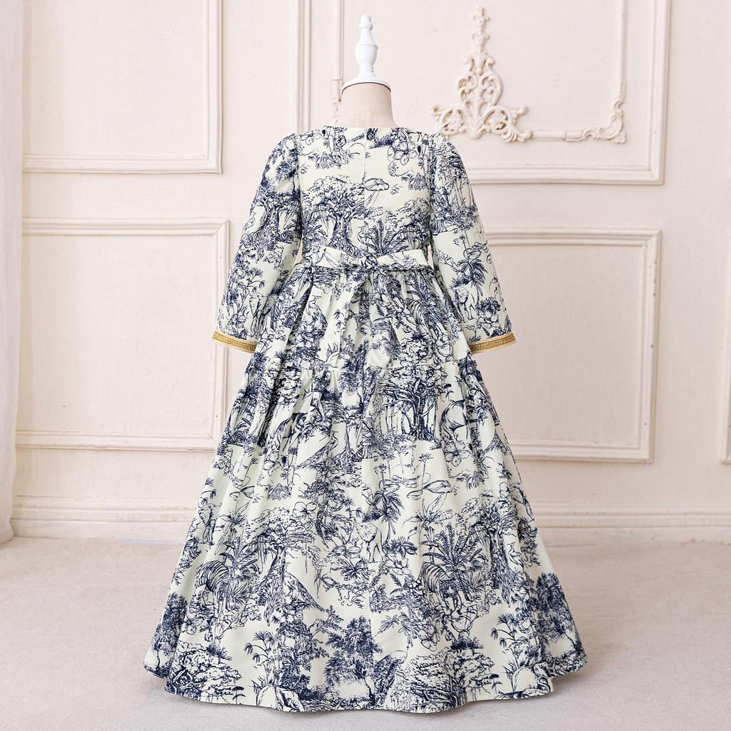 Middle Eastern Princess Party Dress for Girls with Floral Hot Stamping