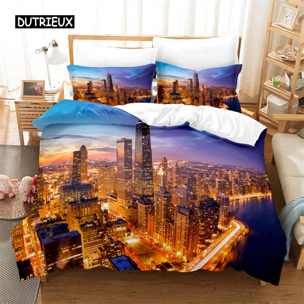 City Night Scene Bedding Set Duvet Cover Sets 3d Bedding Digital Printing Bed Linen Queen Size Bedding Set Fashion Design