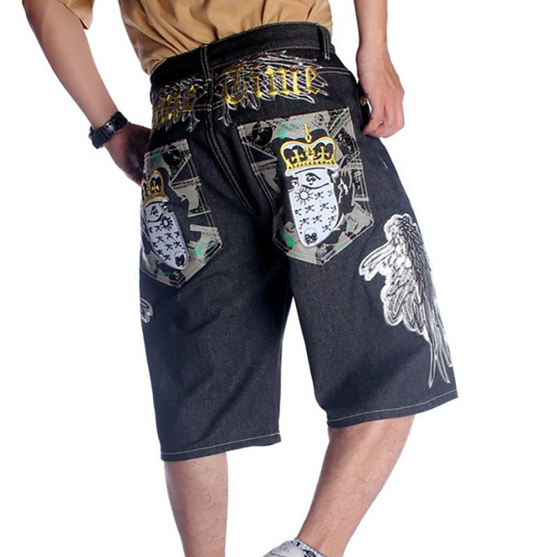 RogueWave Summer Plus Size Wide Leg Hip-Hop Black Jeans Shorts Male Skateboard Swag Baggy Men Denim Pants