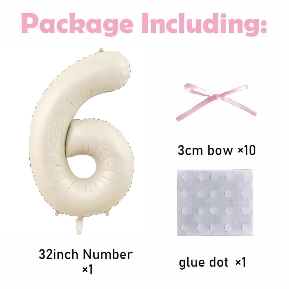 32inch Pink Bows Number Balloons Cream White Beige Number Foil Balloons Pink Bows For Girls Birthday Coquette Themed Party Decor