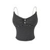 Women's Designer Slim-Fit Black Striped Camisole with Padded Bust - Chest-Enhancing Summer Knit Tank Top