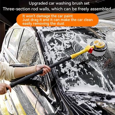 Spinning Car Wash Brush Soft Microfiber, Auto Rotate Car Brush Mop With Soap Dispenser, Exterior Car Cleaning Brush Attached To Hose, Long Handle