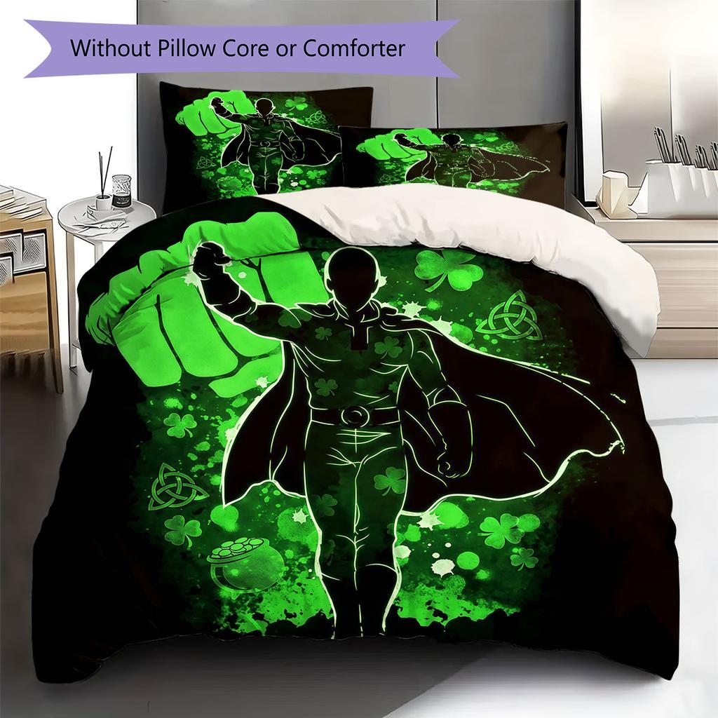 One-Punch Pattern Bedding Quilt Set Quilt Cover Pillowcase Home Decoration Birthday Gift (1 * Duvet Cover + 2 * Pillowcase, Without Core)