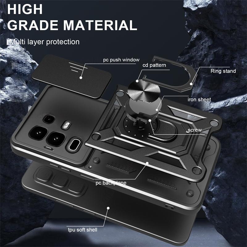 Push Window Slide Lens Heavy Duty Protective Case For Infinix Note 50s 50 Pro Plus Magnetic Finger Ring Holder Kickstand Cover Note 50 Pro 50x 40X 30i