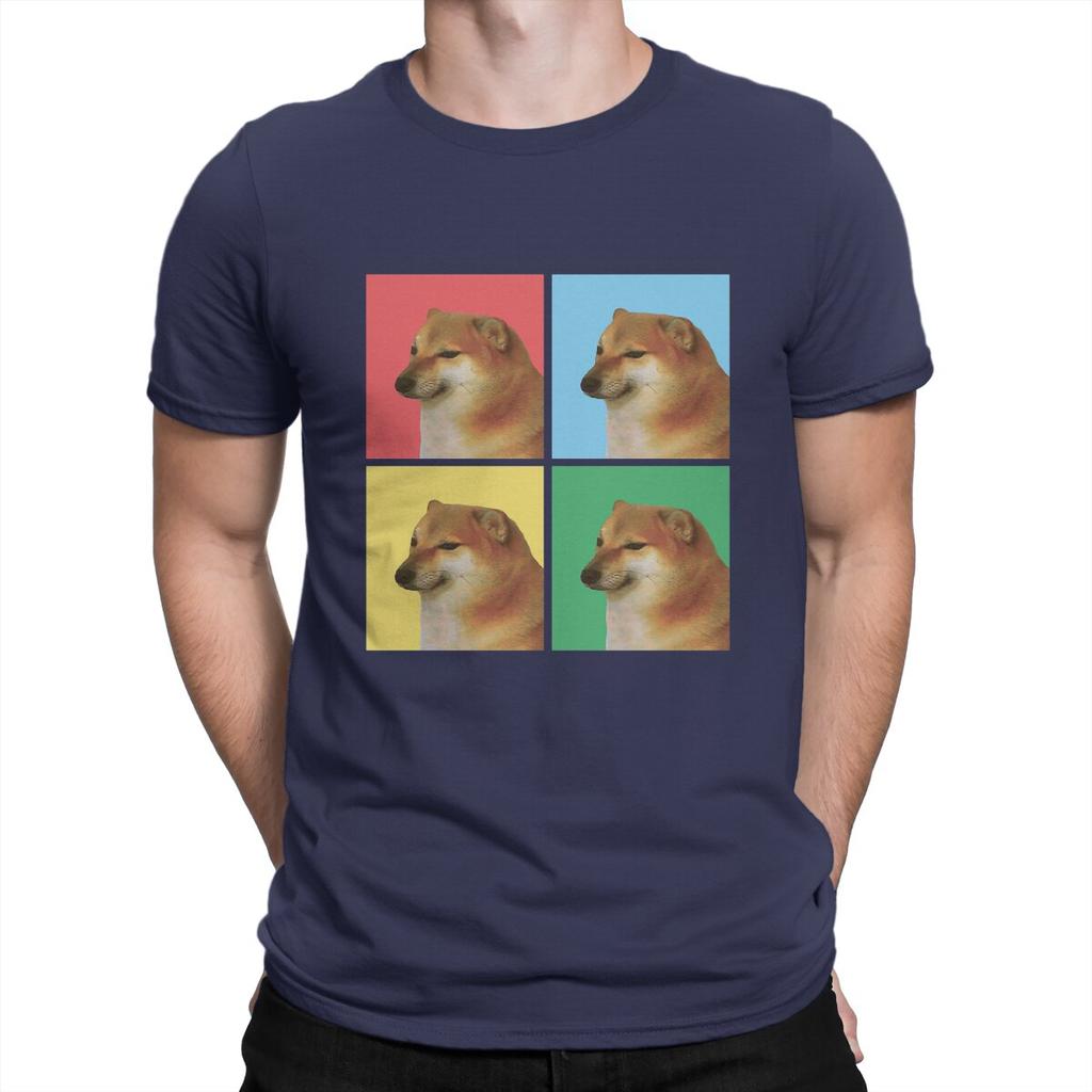 Herren Cheems Doge Cover T-Shirts 100% Baumwolle Oberteile Vintage Kurzarm Rundhals T-Shirt Geburtstagsgeschenk T-Shirt