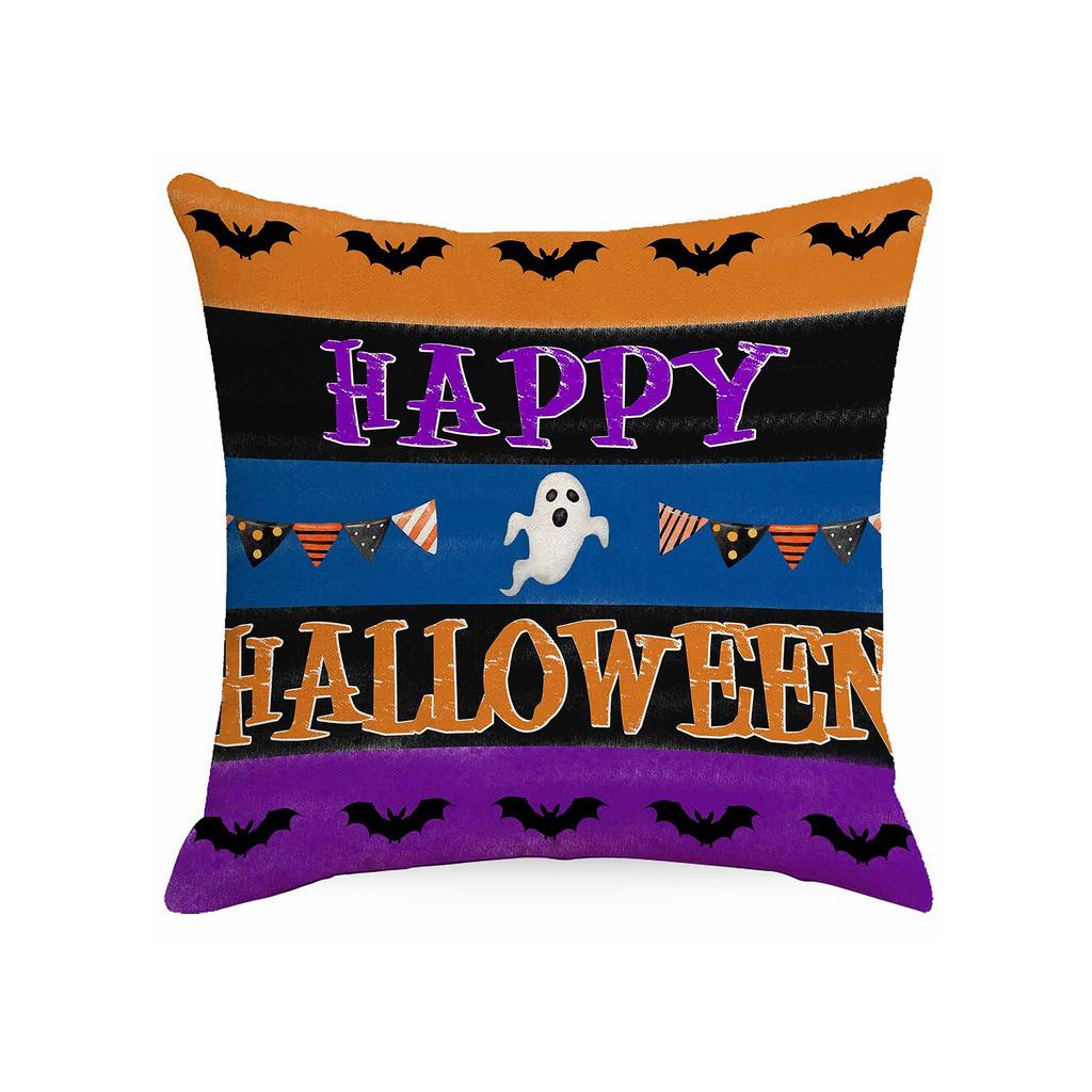 Halloween Decorative Linen Throw Pillow Cover With Single Sided Print (Pillow Insert Not Included)