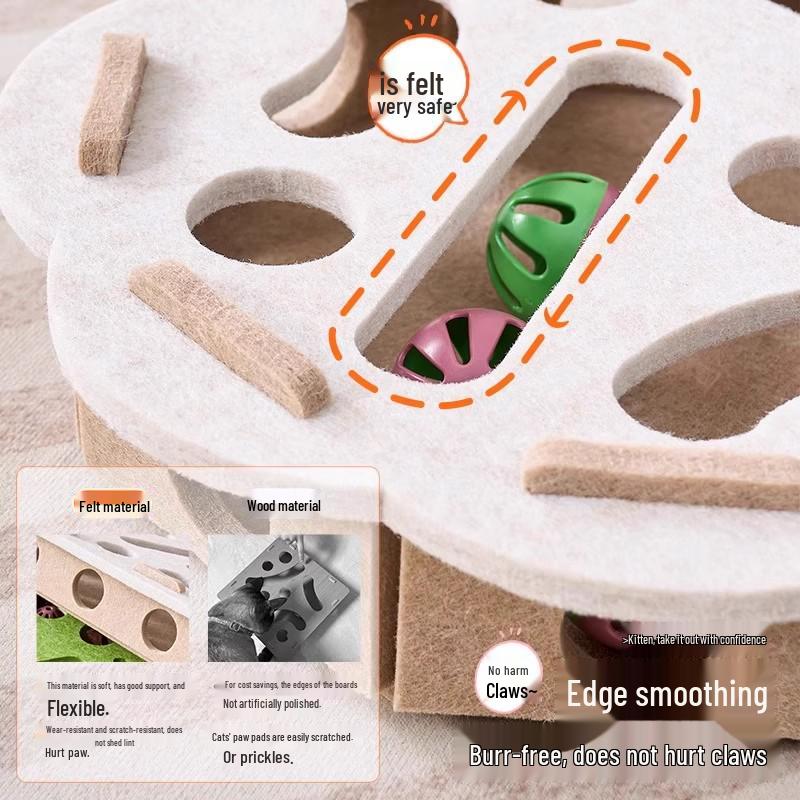 Interactive Felt Box Cat Toy with Teasing Bell Ball – Self-Play & Puzzle Maze for Boredom Relief