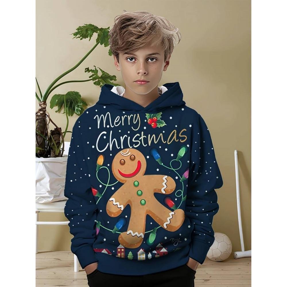 Christmas Children's Hoodie Santa Claus Cartoon 3D Print Long Sleeve Boys Clothing Holiday Fashion Sweatshirt Pullover Kids Tops