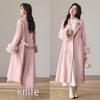 VICTORIA&VERA Women's Fox Fur Sleeve Wool Blend Long Coat with Belt