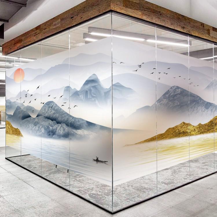 Electrostatic Frosted Glass Film - Chinese Landscape Design 0x0 cm