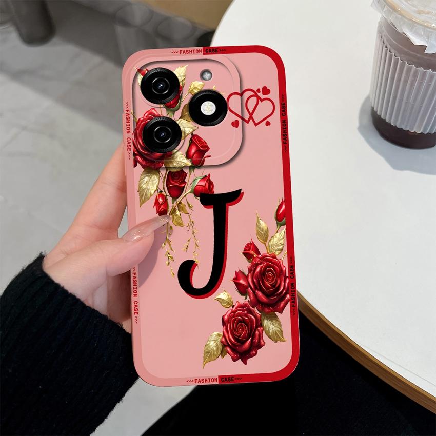 Initial Letters A-Z Phone Cover For Tecno Spark 20 30 40 Pro Plus 20C 30C 40C Go 2024 2025 Bumper Case Matte Silicone Anti Slip Shell For Tecno Casing