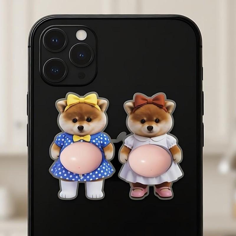 3D Cat Belly Kneading Music Cartoon Cat Shiba Inu Anti-Collision Sticker Japanese And Korean Car Body Refrigerator Sticker